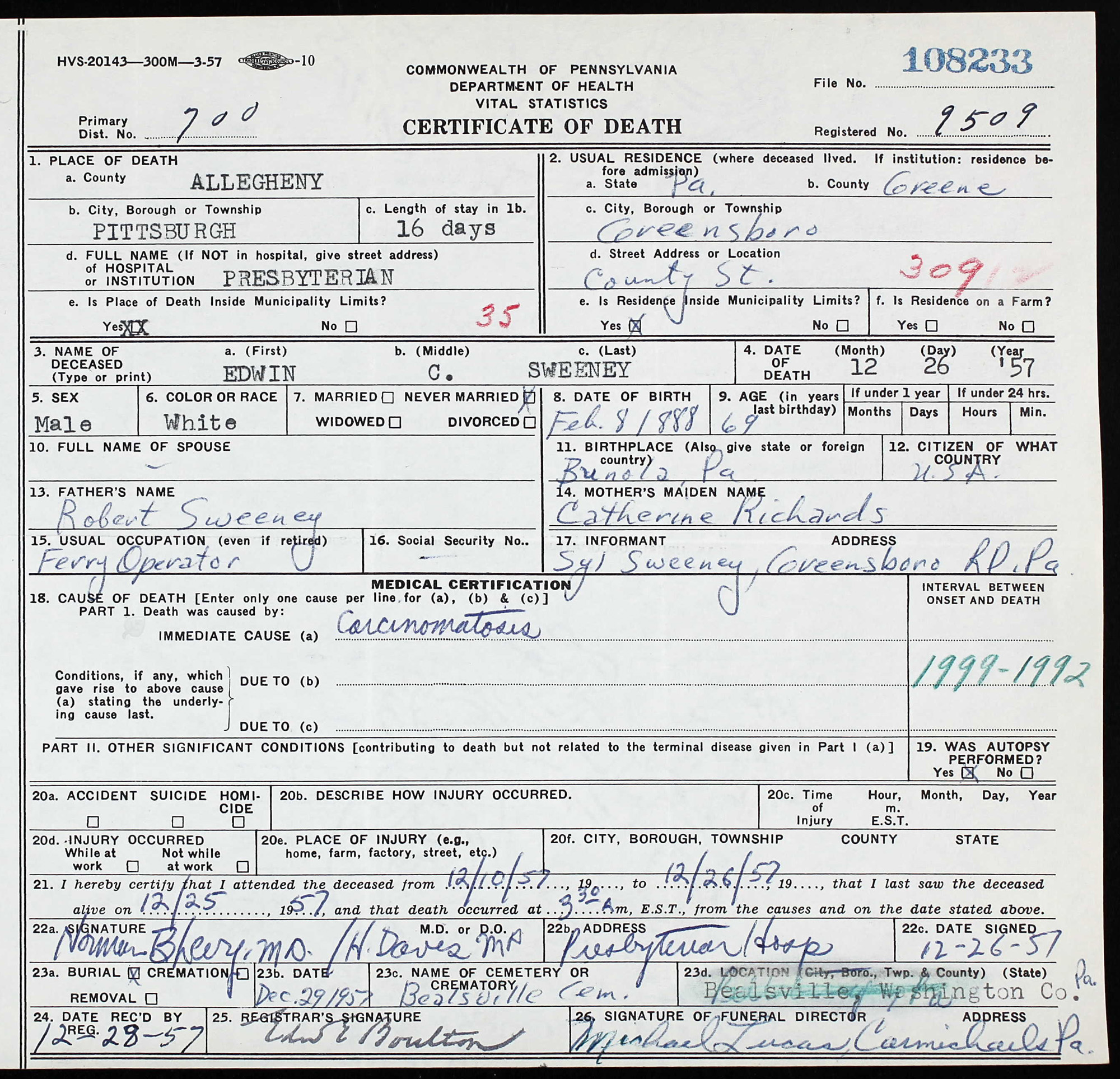 death certificate